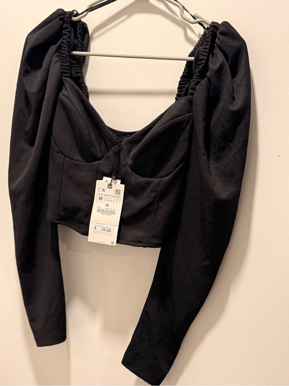 ZARA Black Puff Sleeve Corset Crop Top